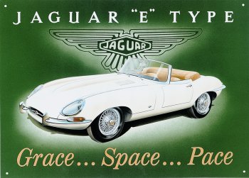 JAGUAR E-TYPE PLÅTSKYLT 41x30cm