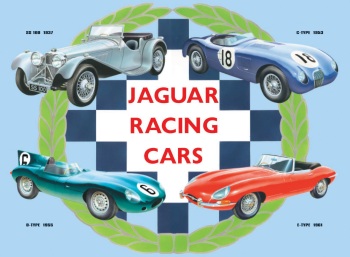 JAGUAR RACING CARS PLÅTSKYLT 41x30cm