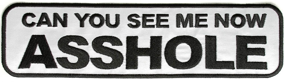 CAN YOU SEE ME NOW ASSHOLE RYGGMÄRKE AV REFLEXTRÅD 375x100mm