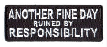 Another Fine Day Ruined By Responsibility Tygmärke 101x38mm
