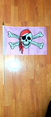 ROSA PIRAT HANDFLAGGA DÖSKALLE MED RÖD SCARF 45X30CM